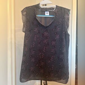 CAbi V-Neck Sleeveless Top with Purple Floral Print